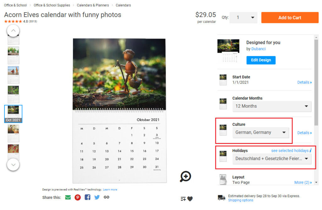 Change Calendar llanguage and holidays